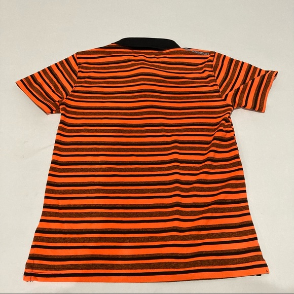 U.A. HeatGear Kids Polo Sz 7 Orange & Black Stripe - Picture 2 of 3